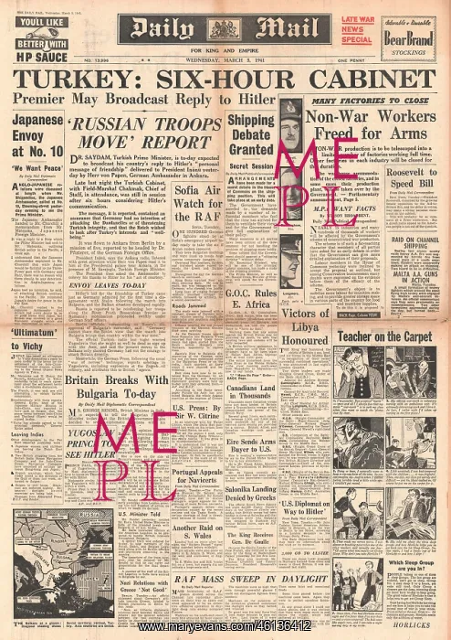 : 1941 Daily Mail Turkey considers Hitler's message : 1941 Daily Mail Turkey considers Hitler's message