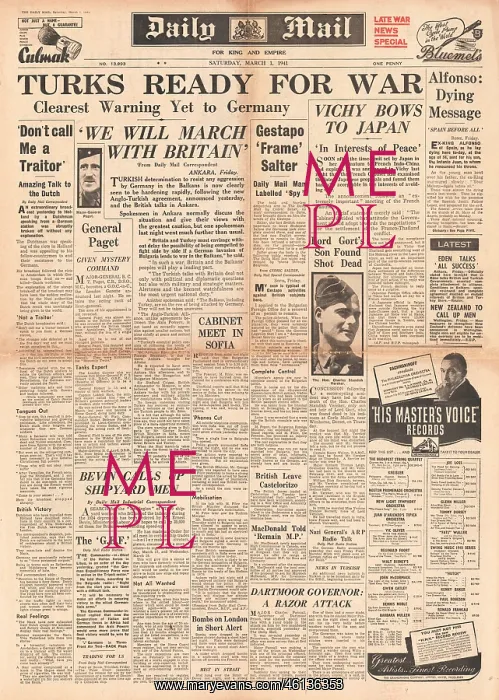 : 1941 Daily Mail Turkey ready for war : 1941 Daily Mail Turkey ready for war