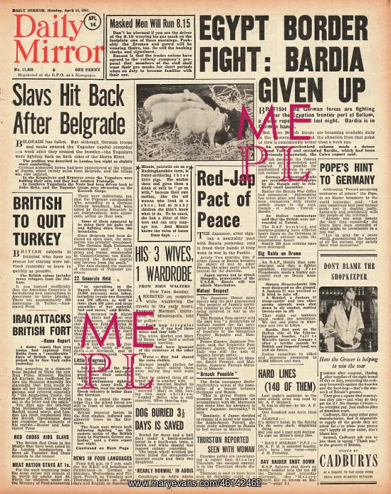 : 1941 Daily Mirror Bardia falls to German forces : 1941 Daily Mirror Bardia falls to German forces