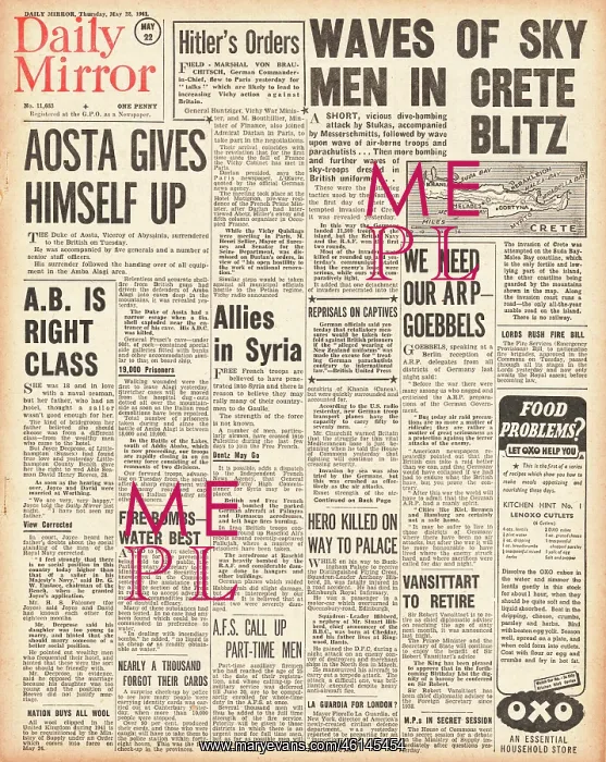 : 1941 Daily Mirror Battle for Crete : 1941 Daily Mirror Battle for Crete
