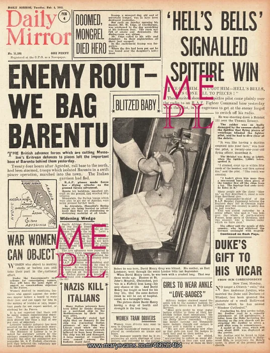 : 1941 Daily Mirror British Forces advance in Eritrea : 1941 Daily Mirror British Forces advance in Eritrea