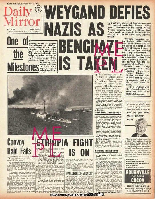 : 1941 Daily Mirror British Forces capture Benghazi : 1941 Daily Mirror British Forces capture Benghazi