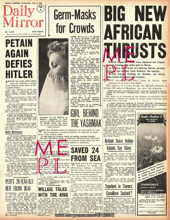 : 1941 Daily Mirror British forces capture Cyrene : 1941 Daily Mirror British forces capture Cyrene