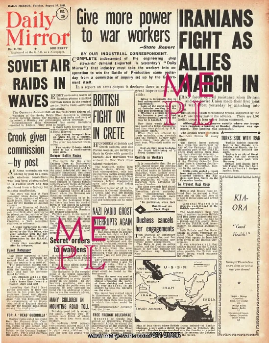 : 1941 Daily Mirror British and Soviet Troops march into Iran : 1941 Daily Mirror British and Soviet Troops march into Iran