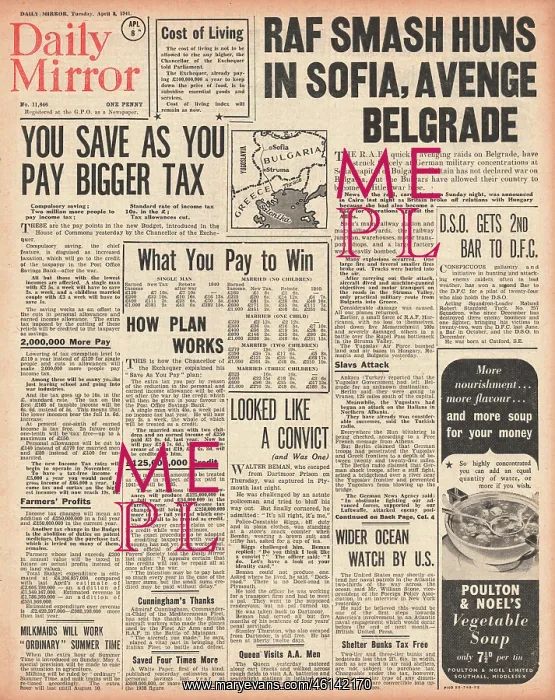 : 1941 Daily Mirror The Budget and RAF raid on Sofia : 1941 Daily Mirror The Budget and RAF raid on Sofia