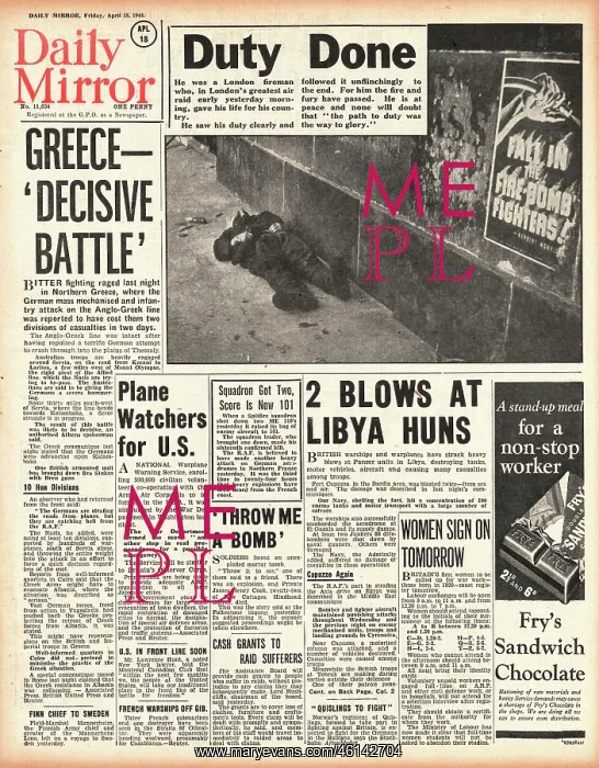 : 1941 Daily Mirror Decisive battle in Greece : 1941 Daily Mirror Decisive battle in Greece