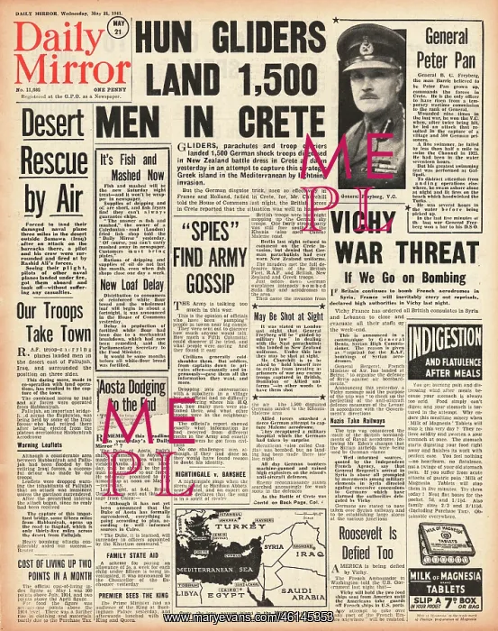 : 1941 Daily Mirror German forces invade Crete : 1941 Daily Mirror German forces invade Crete