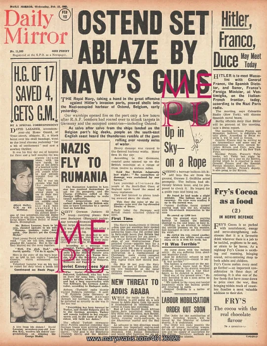 : 1941 Daily Mirror RAF Bomb Ostend : 1941 Daily Mirror RAF Bomb Ostend