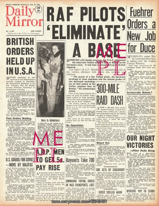 : 1941 Daily Mirror RAF raid Italian base at Bomba : 1941 Daily Mirror RAF raid Italian base at Bomba