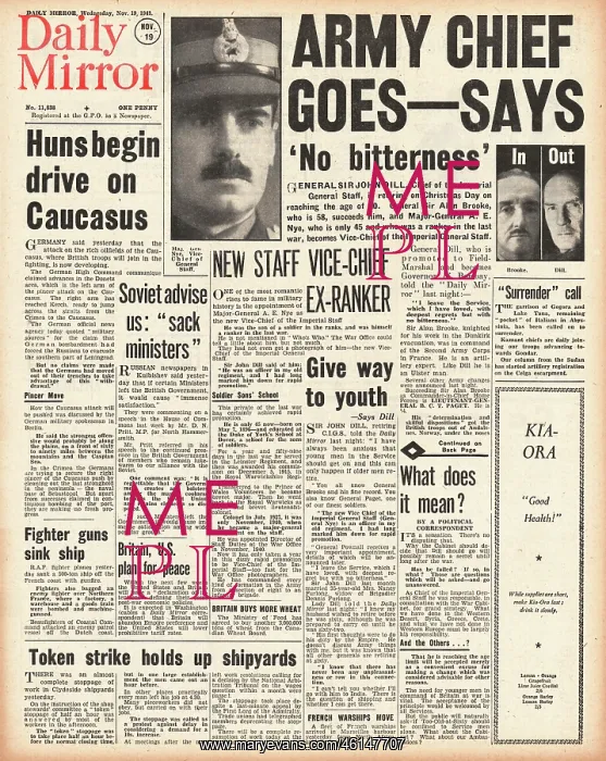 : 1941 Daily Mirror Re-shuffle in high command of the British : 1941 Daily Mirror Re-shuffle in high command of the British