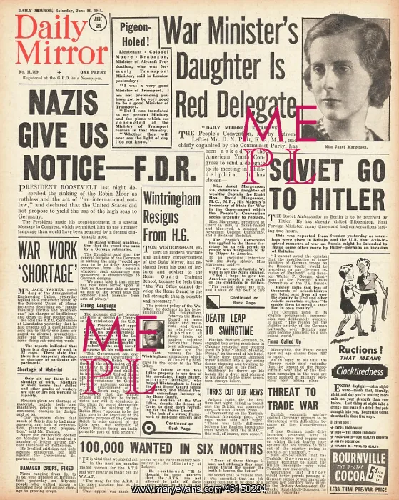 : 1941 Daily Mirror Roosevelt protests over sinking of SS Robi : 1941 Daily Mirror Roosevelt protests over sinking of SS Robi
