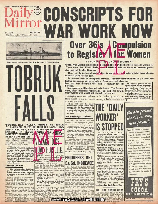 : 1941 Daily Mirror Tobruk Falls : 1941 Daily Mirror Tobruk Falls