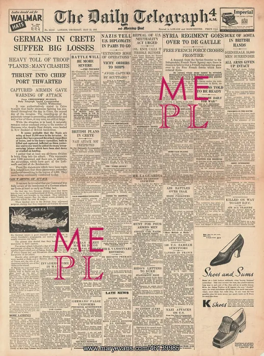 : 1941 Daily Telegraph Battle for Crete : 1941 Daily Telegraph Battle for Crete
