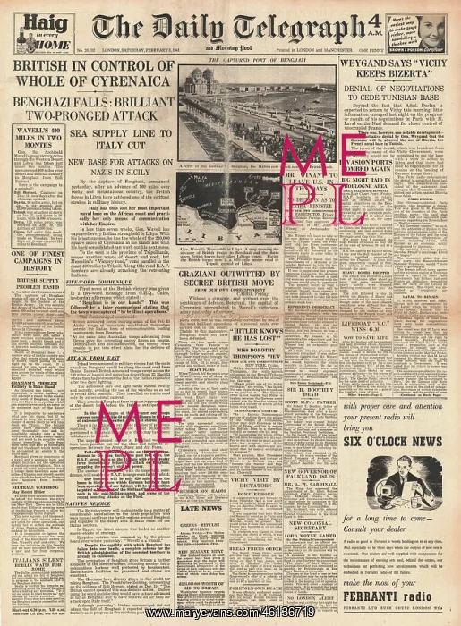 : 1941 Daily Telegraph British Forces capture Benghazi : 1941 Daily Telegraph British Forces capture Benghazi