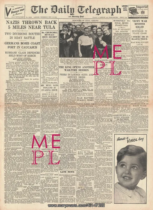 : 1941 Daily Telegraph German Army attack held at Tula : 1941 Daily Telegraph German Army attack held at Tula