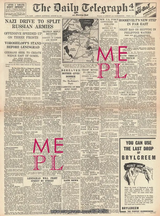 : 1941 Daily Telegraph German Drive to split Russian Army : 1941 Daily Telegraph German Drive to split Russian Army