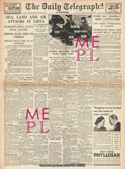 : 1941 Daily Telegraph Heavy fighting around Libya : 1941 Daily Telegraph Heavy fighting around Libya