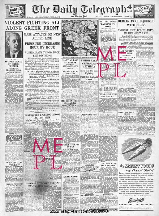 : 1941 Daily Telegraph Heavy fighting in Libya : 1941 Daily Telegraph Heavy fighting in Libya