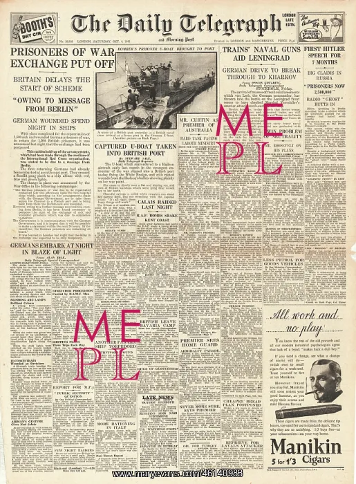 : 1941 Daily Telegraph Prisoners of War exchange delayed : 1941 Daily Telegraph Prisoners of War exchange delayed