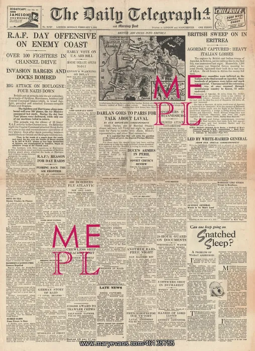 : 1941 Daily Telegraph RAF offensive on enemy coast : 1941 Daily Telegraph RAF offensive on enemy coast