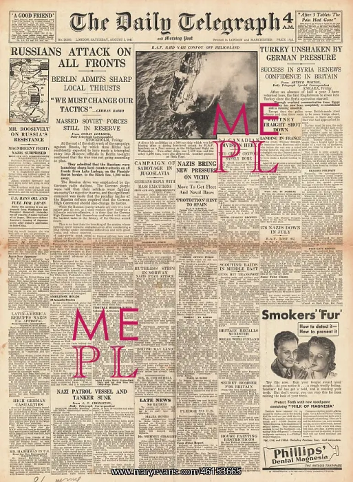 : 1941 Daily Telegraph Russian Counter Attack along Eastern Fr : 1941 Daily Telegraph Russian Counter Attack along Eastern Fr