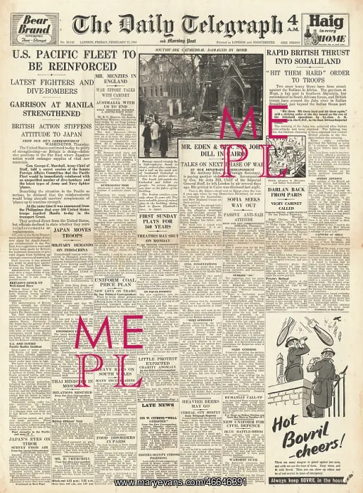 : 1941 Daily Telegraph US sends bombers to the Pacific : 1941 Daily Telegraph US sends bombers to the Pacific