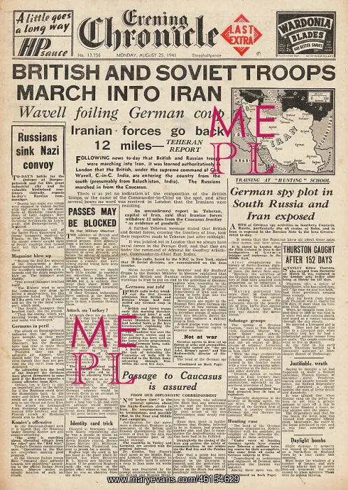 : 1941 Evening Chronicle British and Soviet Troops march into : 1941 Evening Chronicle British and Soviet Troops march into