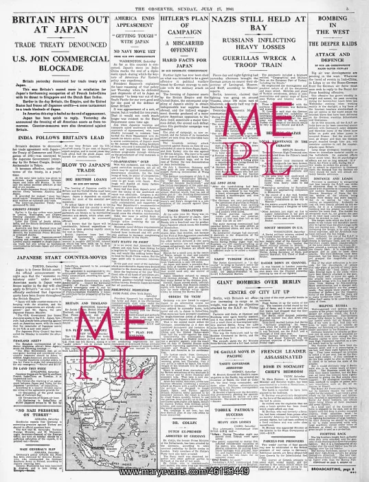 : 1941 The Observer Britain and US Stop all trade with Japan : 1941 The Observer Britain and US Stop all trade with Japan