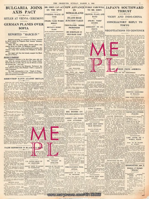 : 1941 The Observer Bulgaria join Axis powers : 1941 The Observer Bulgaria join Axis powers
