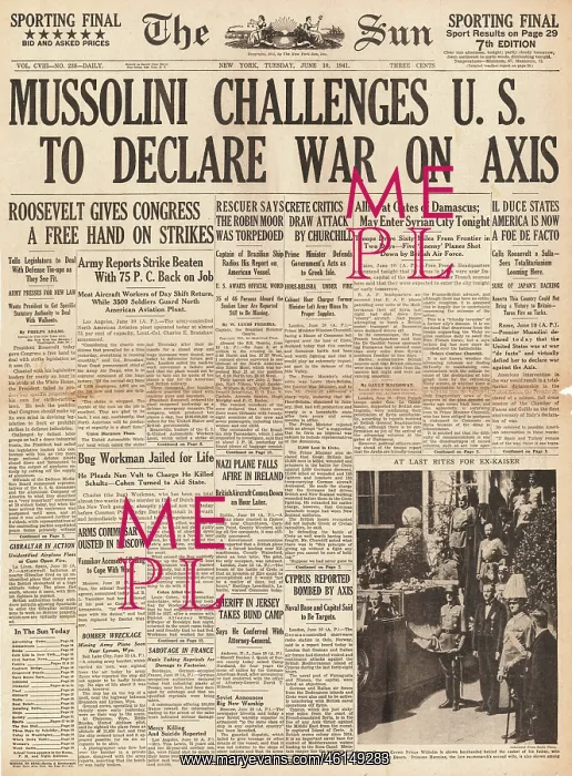 : 1941 The Sun (New York) Mussolini challenges US to declare w : 1941 The Sun (New York) Mussolini challenges US to declare w