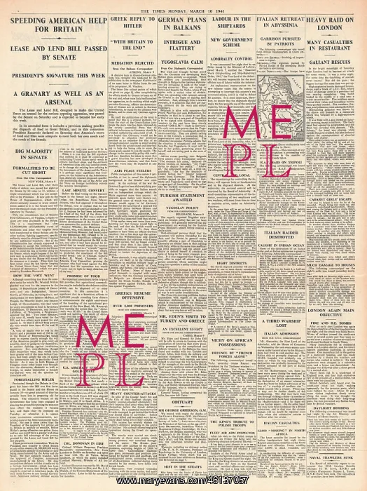 : 1941 The Times US Aid Bill passed by Senate : 1941 The Times US Aid Bill passed by Senate