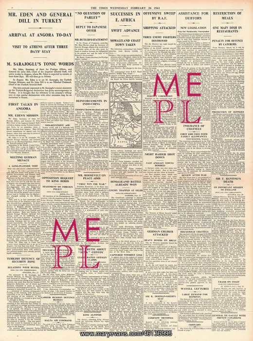 : 1941 The Times Anthony Eden attends talks in Turkey : 1941 The Times Anthony Eden attends talks in Turkey