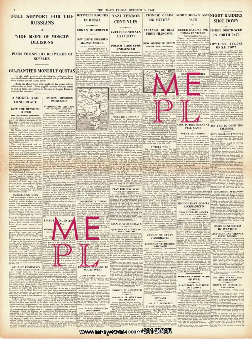 : 1941 The Times Britain and US give full support to Russia : 1941 The Times Britain and US give full support to Russia
