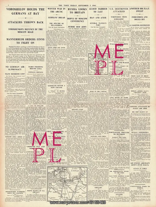 : 1941 The Times German advance held by Voroshilov : 1941 The Times German advance held by Voroshilov