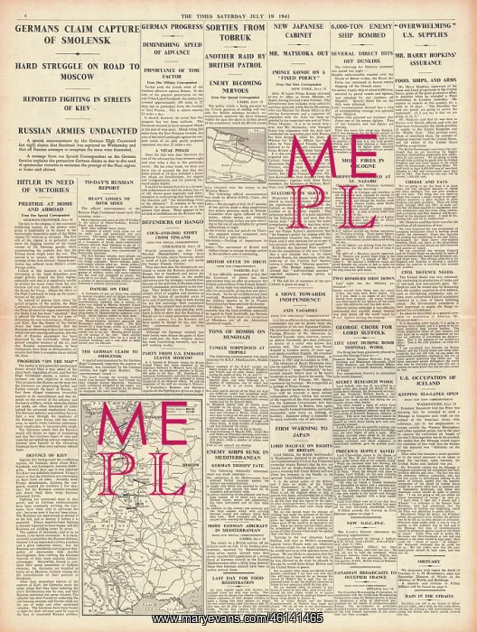 : 1941 The Times German Forces Capture Smolensk : 1941 The Times German Forces Capture Smolensk