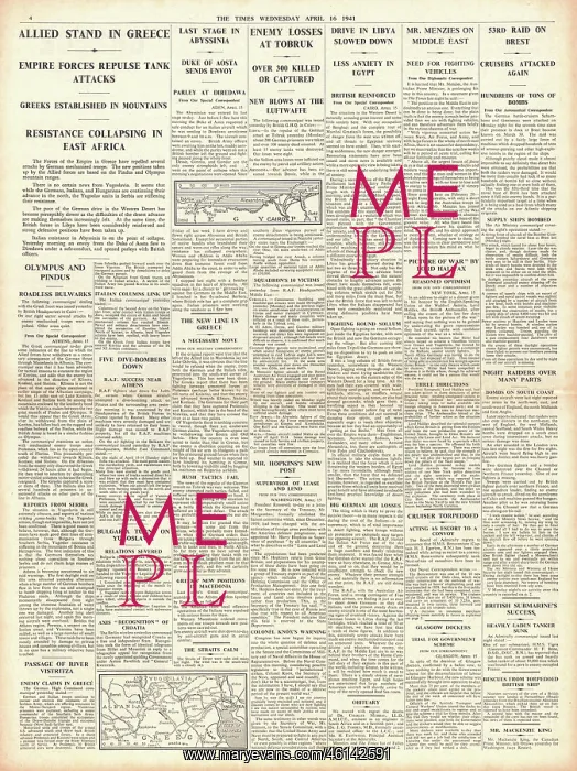 : 1941 The Times German forces held in Greece and at Tobruk : 1941 The Times German forces held in Greece and at Tobruk