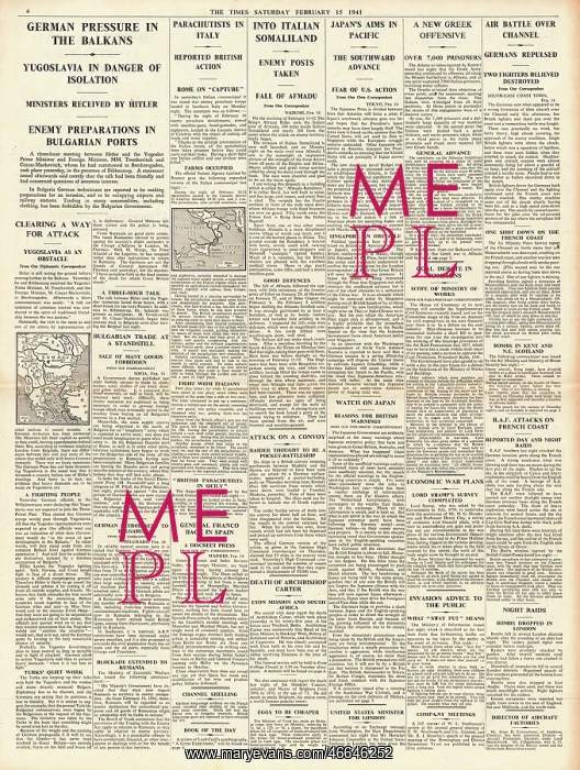 : 1941 The Times German pressure in the Balkans : 1941 The Times German pressure in the Balkans