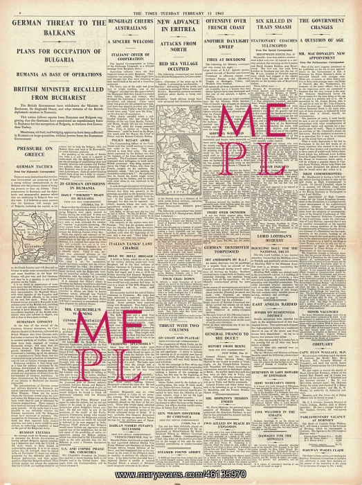 : 1941 The Times German threat to the Balkans : 1941 The Times German threat to the Balkans