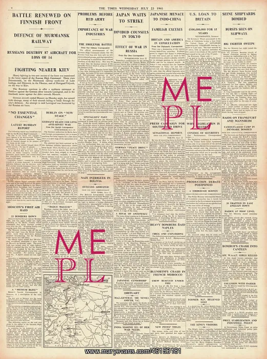 : 1941 The Times Heavy Fighting on Finlands Frontier : 1941 The Times Heavy Fighting on Finlands Frontier