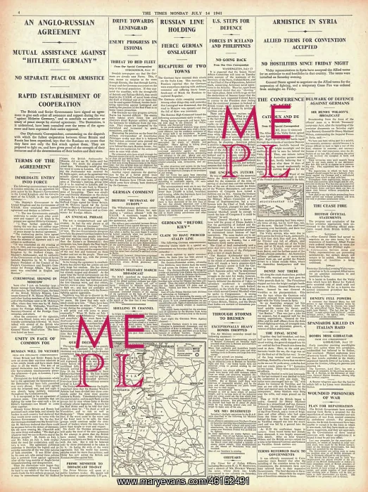 : 1941 The Times Poland to join Soviet / Britain Pact : 1941 The Times Poland to join Soviet / Britain Pact