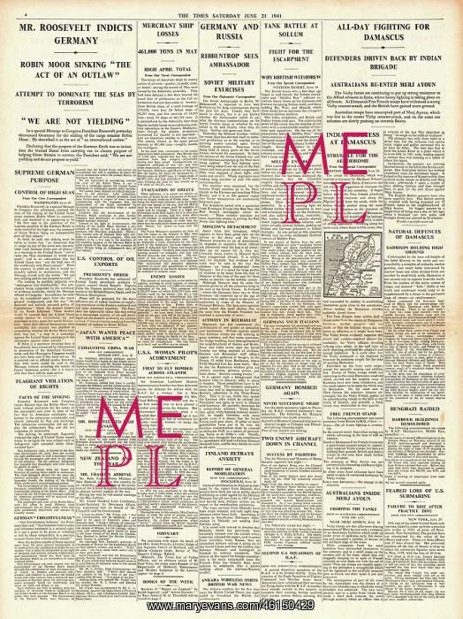 : 1941 The Times Roosevelt protests over sinking of SS Robin M : 1941 The Times Roosevelt protests over sinking of SS Robin M