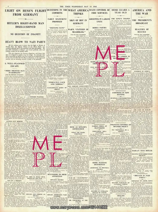 : 1941 The Times Rudolf Hess files to Britain : 1941 The Times Rudolf Hess files to Britain