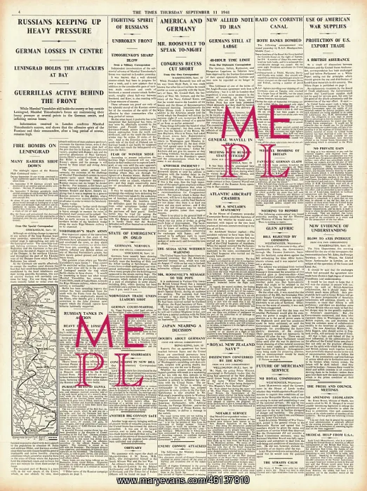  : 1941 The Times Russian Forces attacking along Eastern Front
