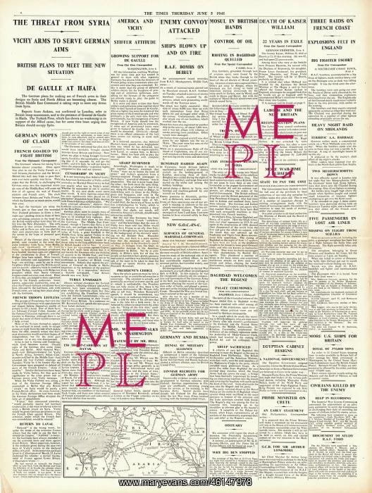 : 1941 The Times Threat from Syria : 1941 The Times Threat from Syria