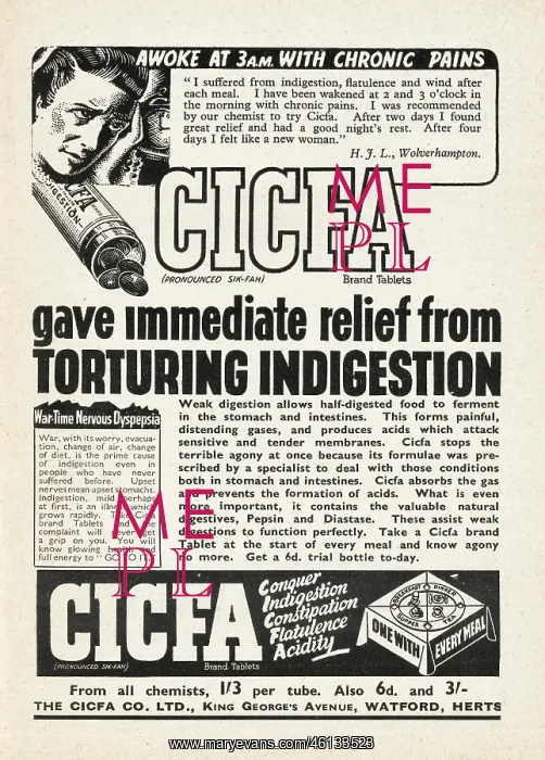 : 1941 UK Magazine Cicfa Constipation Tablets Ad : 1941 UK Magazine Cicfa Constipation Tablets Ad