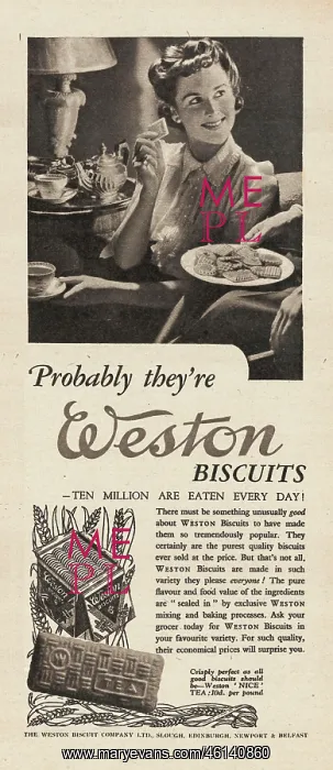 : 1941 UK Magazine Weston Biscuits Ad : 1941 UK Magazine Weston Biscuits Ad