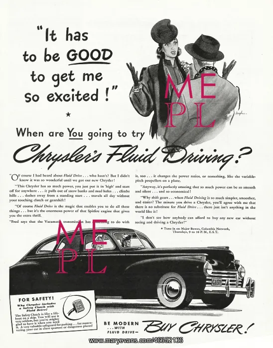 : 1941 U.S. Magazine Chrysler Car Advert : 1941 U.S. Magazine Chrysler Car Advert