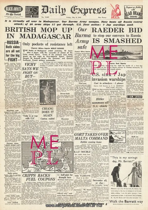 : 1942 Daily Express Battle for Madagascar : 1942 Daily Express Battle for Madagascar