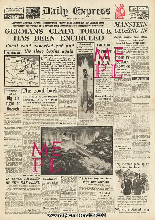  : 1942 Daily Express German Forces encircle Tobruk