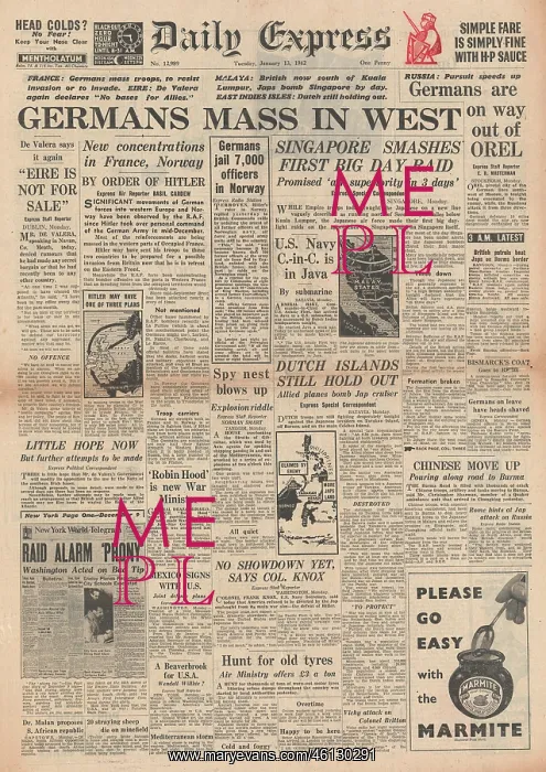 : 1942 Daily Express German Forces mass in the West : 1942 Daily Express German Forces mass in the West